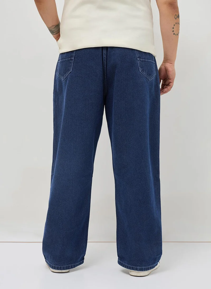 Urbano Fashion  Urbano Plus Men's Blue Loose Baggy Fit Washed Denim Jeans Non-Stretchable for Men | Best Price UAE